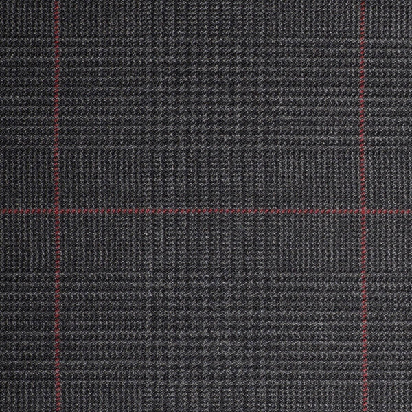 Dark Grey Plaid with Red Check Quartz Super 100's Suiting