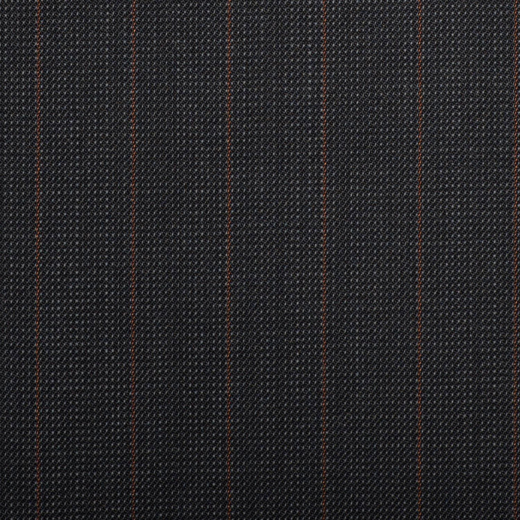 Dark Grey Pindot With Orange Stripe Quartz Super 100's Suiting