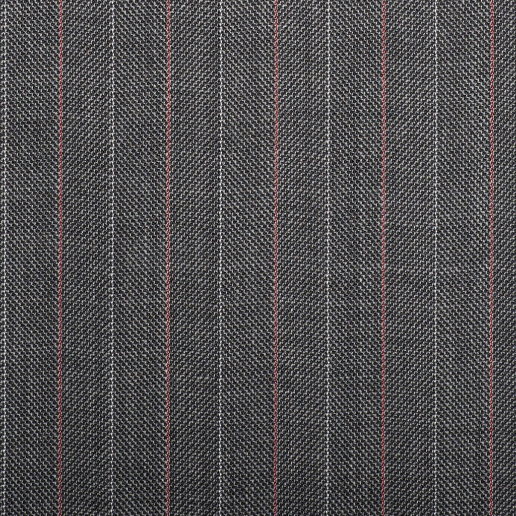Grey Herrinbone With Pink Stripe Quartz Super 100's Suiting