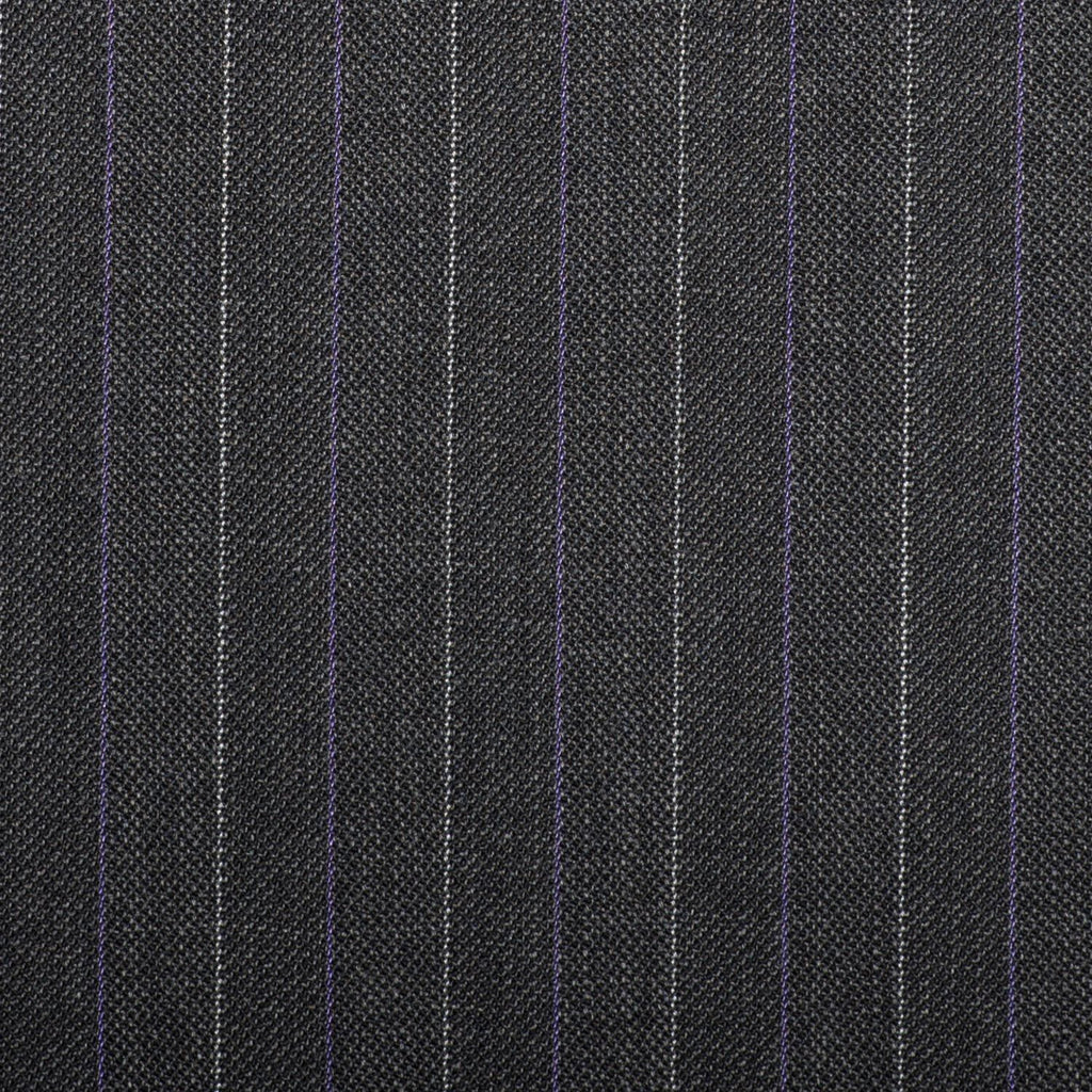Dark Grey Herrinbone With Purple Stripe Quartz Super 100's Suiting