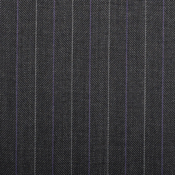 Dark Grey Herrinbone With Purple Stripe Quartz Super 100's Suiting