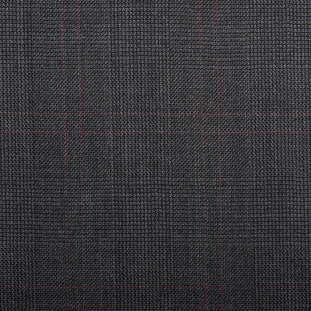 Dark Grey Prince Of Wales With Red Double Check Quartz Super 100's Suiting