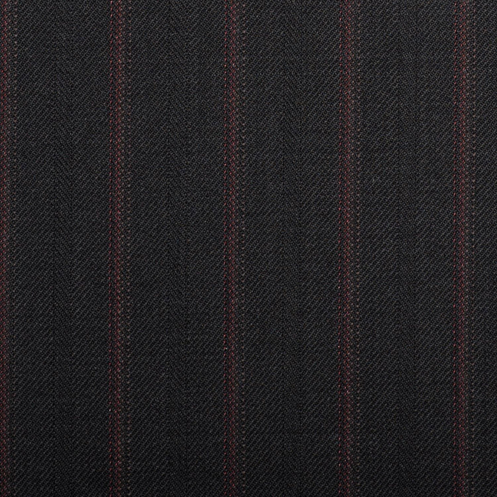 Black With Red Twin Stripe Quartz Super 100's Suiting