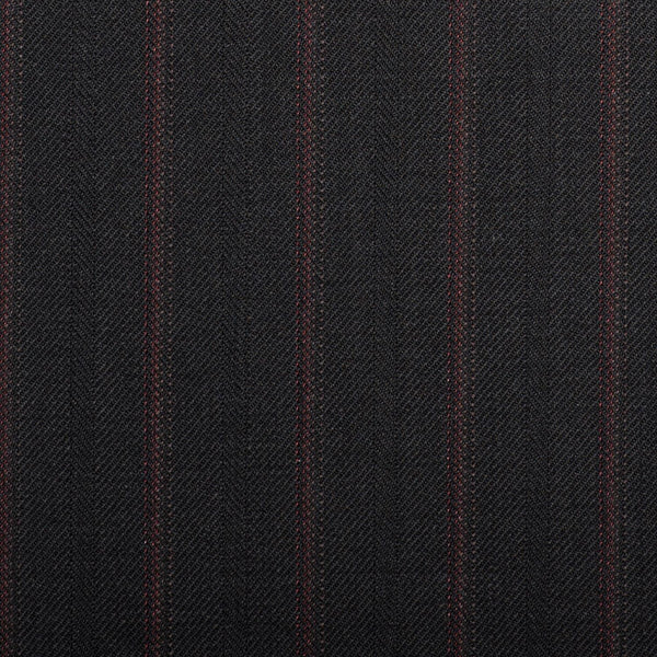 Black With Red Twin Stripe Quartz Super 100's Suiting