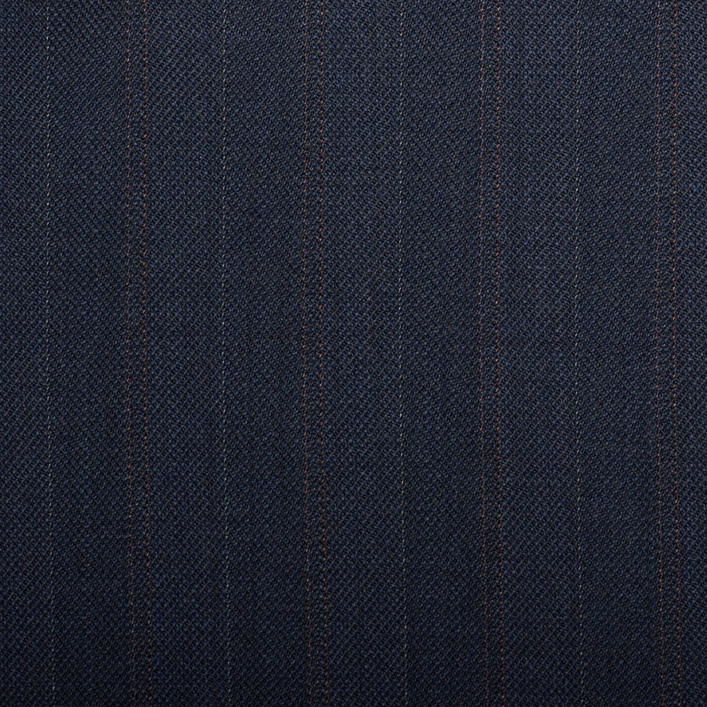 Navy Herringbone With Orange Double Stripe Quartz Super 100's Suiting