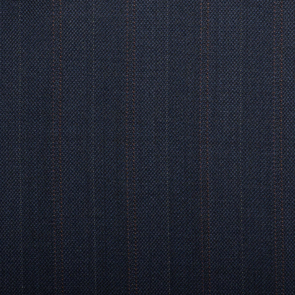 Navy Herringbone With Orange Double Stripe Quartz Super 100's Suiting