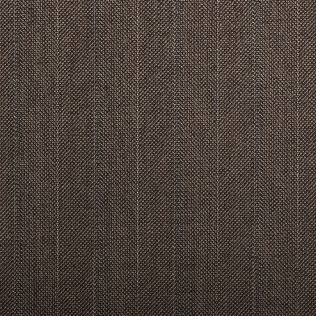 Brown/Fawn Herringbone With Blue Double Stripe Quartz Super 100's Suiting