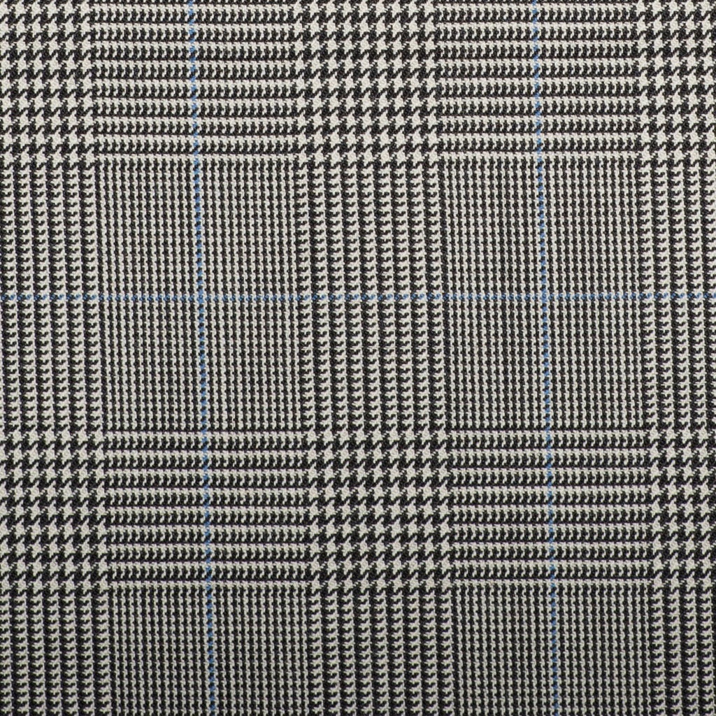 Black And White Prince Of Wales With Blue Overcheck Quartz Super 100's Suiting
