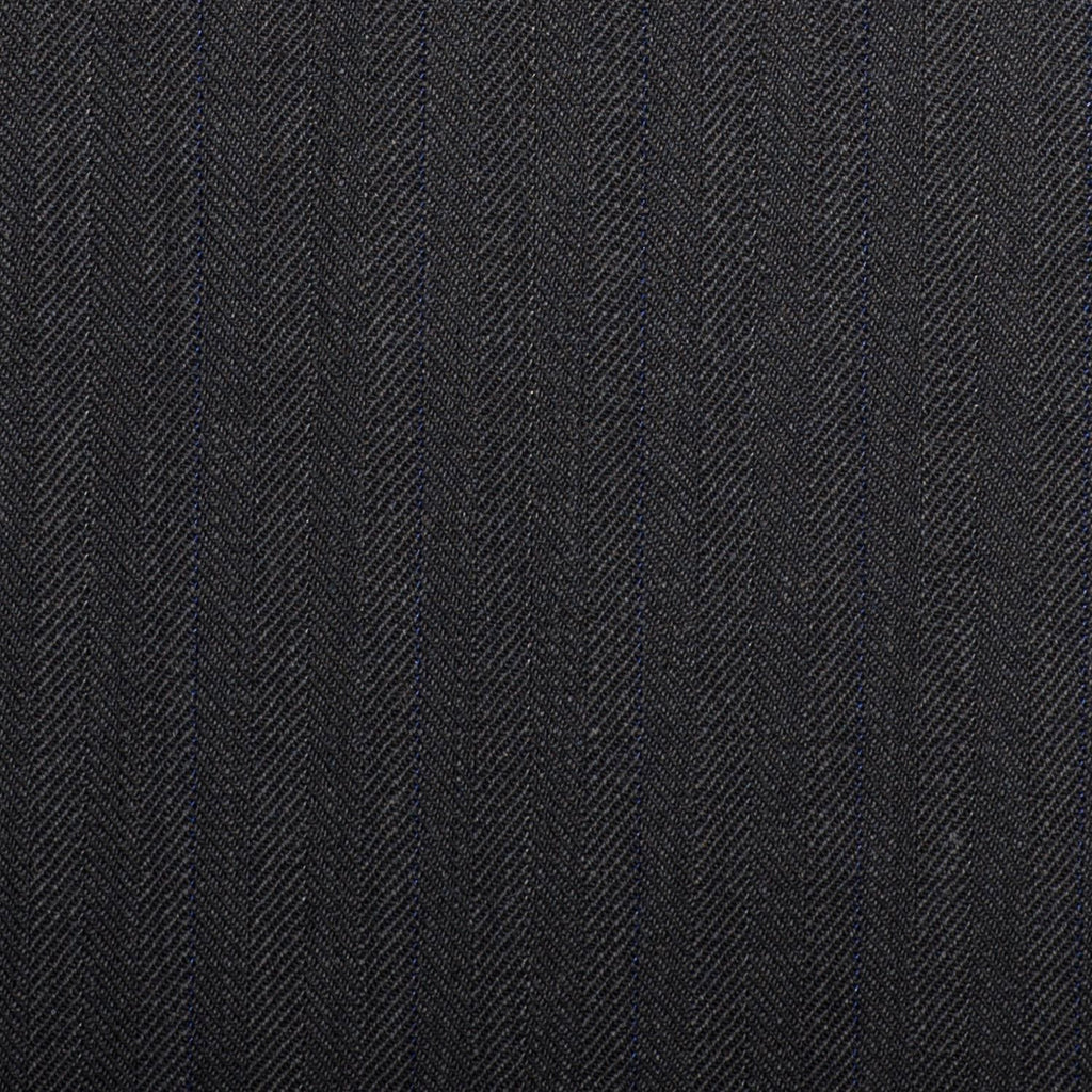 Dark Grey Herringbone With Blue Stripe Quartz Super 100's Suiting