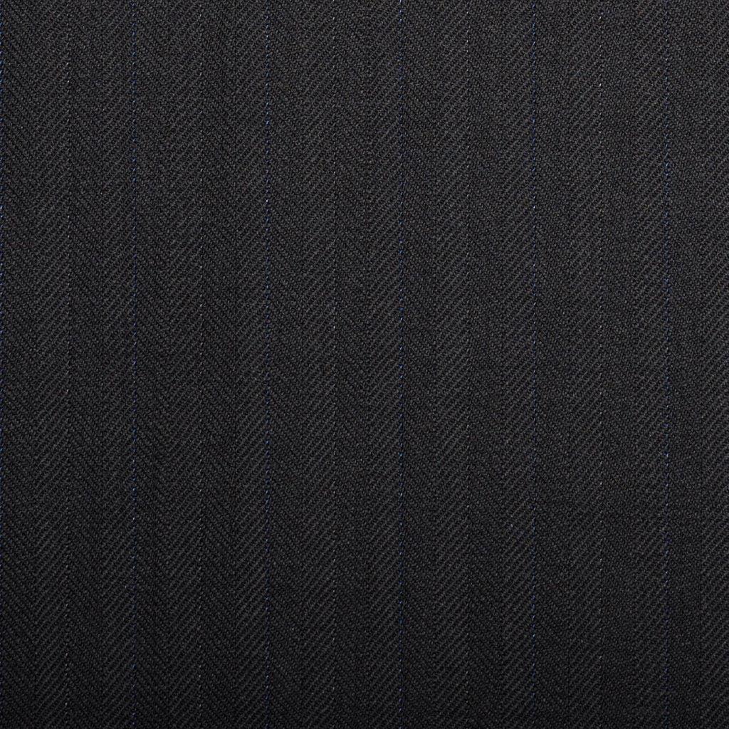 Black Herringbone With Blue Stripe Quartz Super 100's Suiting
