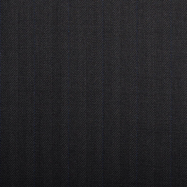 Black Herringbone With Blue Stripe Quartz Super 100's Suiting