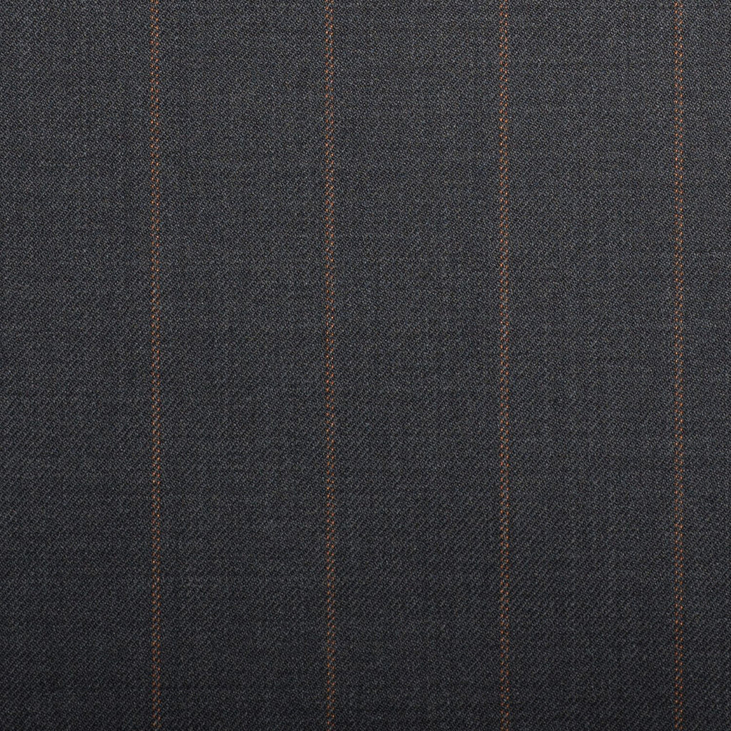 Medium Grey With Double Tangerine Pindot Stripe Crystal Super 130's Suiting