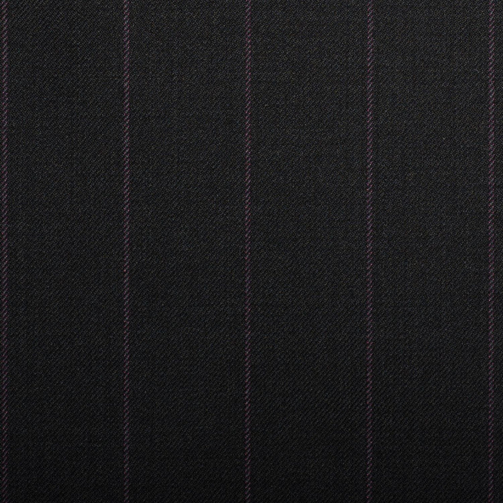 Black With Double Pink Pindot Stripe Crystal Super 130's Suiting