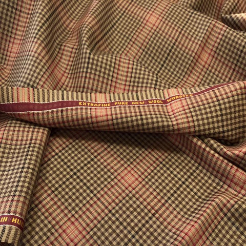Dark Brown With Pink Check Onyx Super 100's Luxury Jacketing And Suiting's