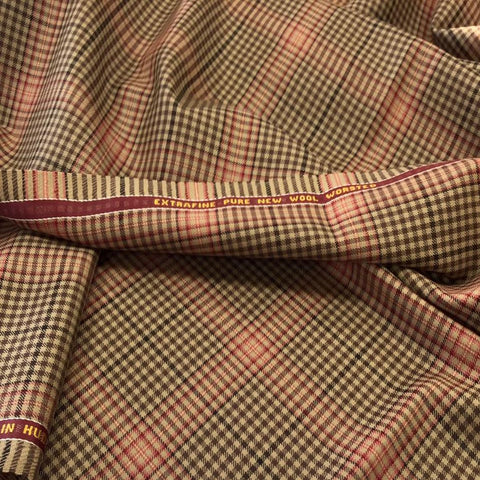 Light Brown With Blue/Brown/Pink Check Onyx Super 100's Luxury Jacketing And Suiting's