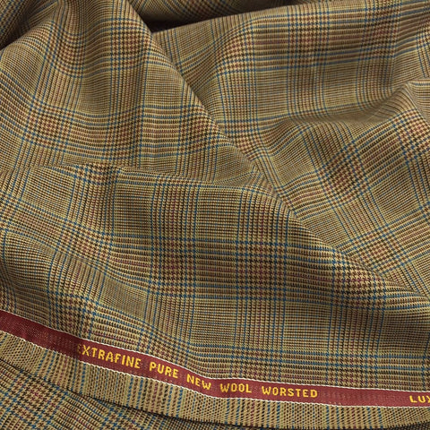 Brown/Light Brown With Red Check Onyx Super 100's Luxury Jacketing And Suiting's