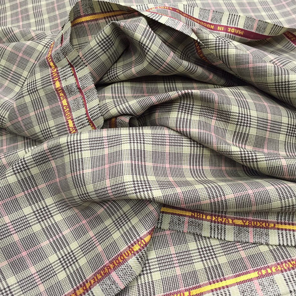 Olive Green And Black With Pink Overcheck Onyx Super 100's Luxury Jacketing And Suiting's