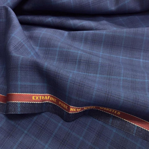 Blue With Light/Dark Blue Overcheck Onyx Super 100's Luxury Jacketing And Suiting's