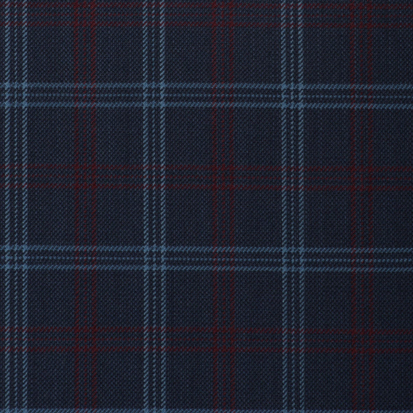 Navy With Aqua And Red Overcheck Onyx Super 100's Luxury Jacketing And Suiting's