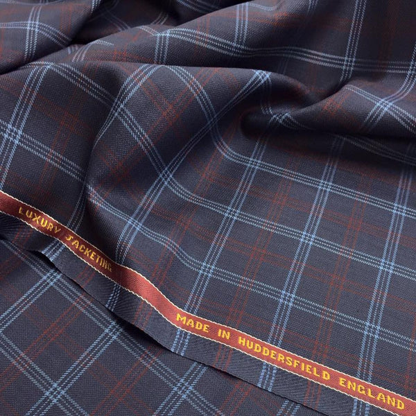 Navy With Aqua And Red Overcheck Onyx Super 100's Luxury Jacketing And Suiting's