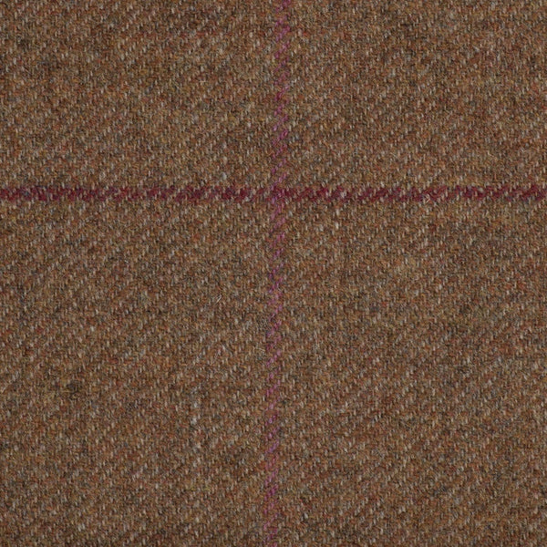 Medium Brown With Maroon And Pink Check Moonstone Tweed All Wool