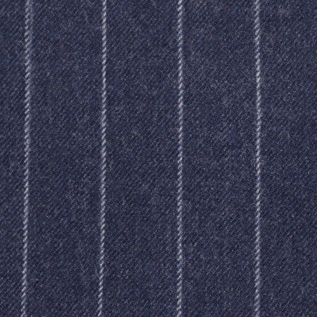 Navy Chalk Stripe 100% Merino Flannel Suiting