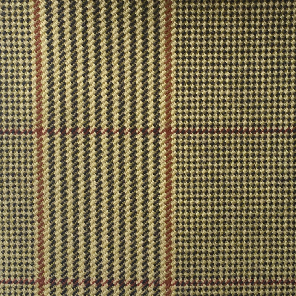 Dark Creme, Black, Magenta And Amber Glen Check Country Tweed Jacketing