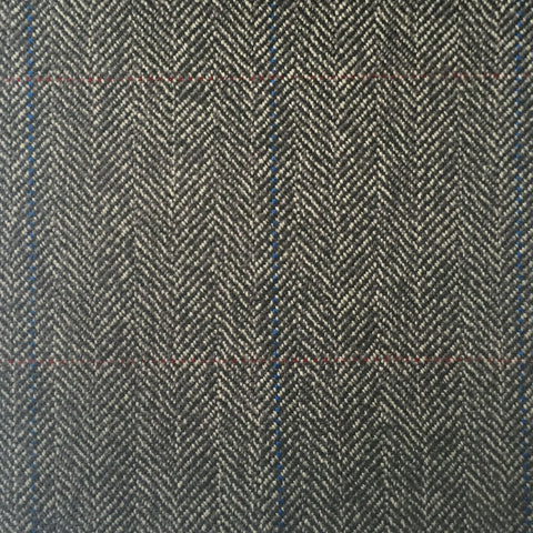 Grey Herringbone With Blue And Red Check Country Tweed Jacketing