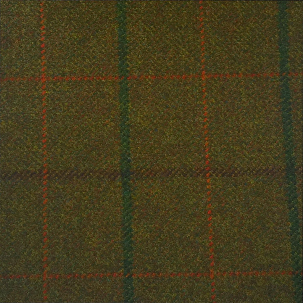 Dark Green With Brown, Green And Orange Check Country Tweed Jacketing