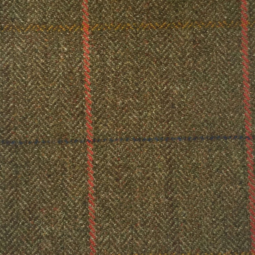 Green And Brown Herringbone With Yellow, Blue, Red And Brown Check Country Tweed Jacketing