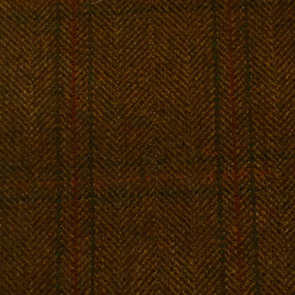 Brown And Fawn Herringbone With Green And Rust Check Country Tweed Jacketing