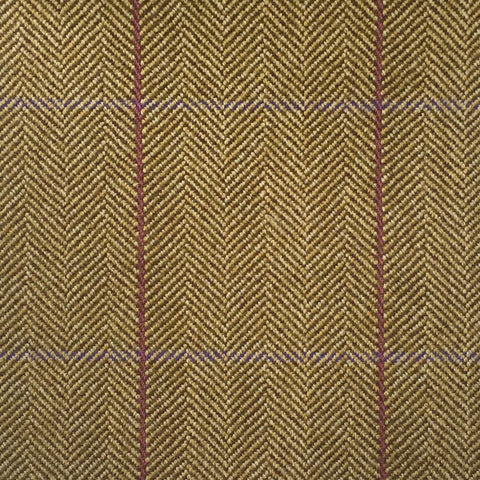 Golden Brown Herringbone With Lilac And Magenta Check Country Tweed Jacketing