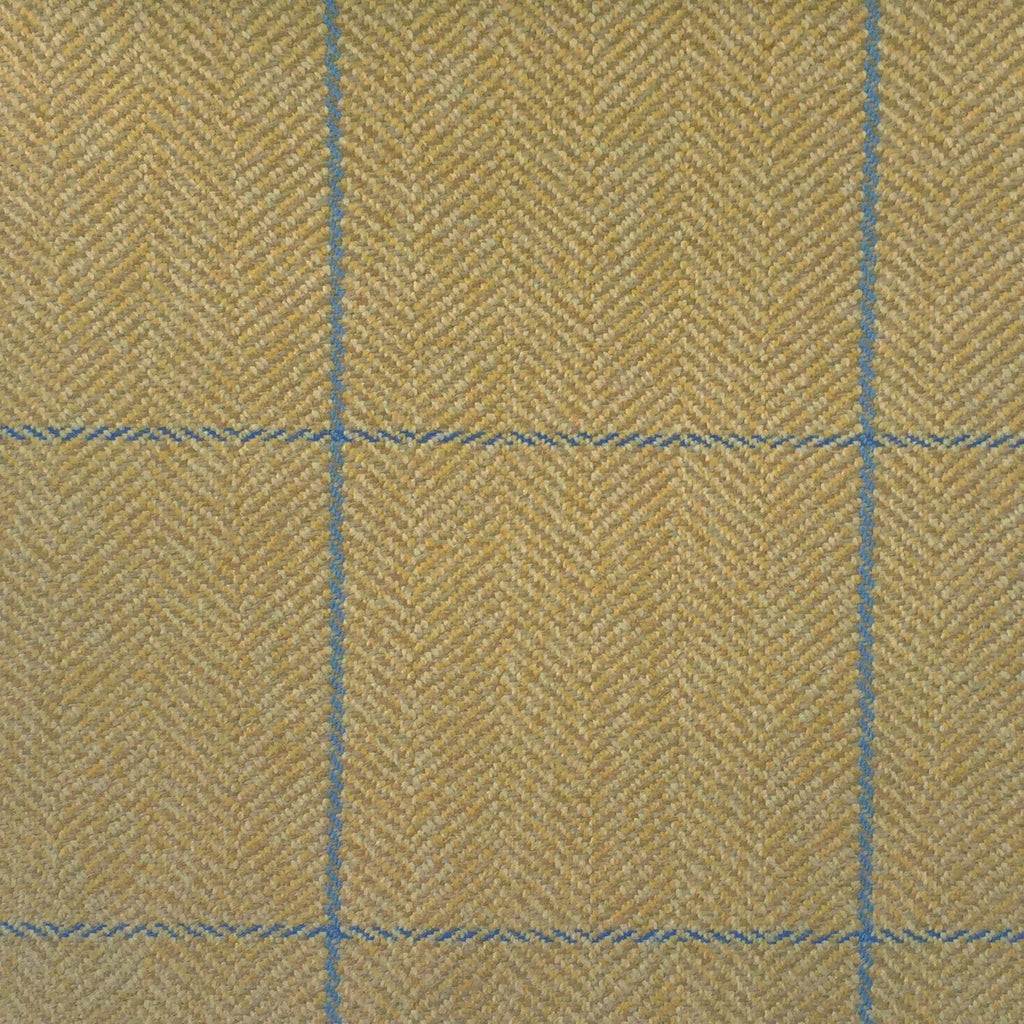 Golden Sand Herringbone With Navy Blue Check Country Tweed Jacketing