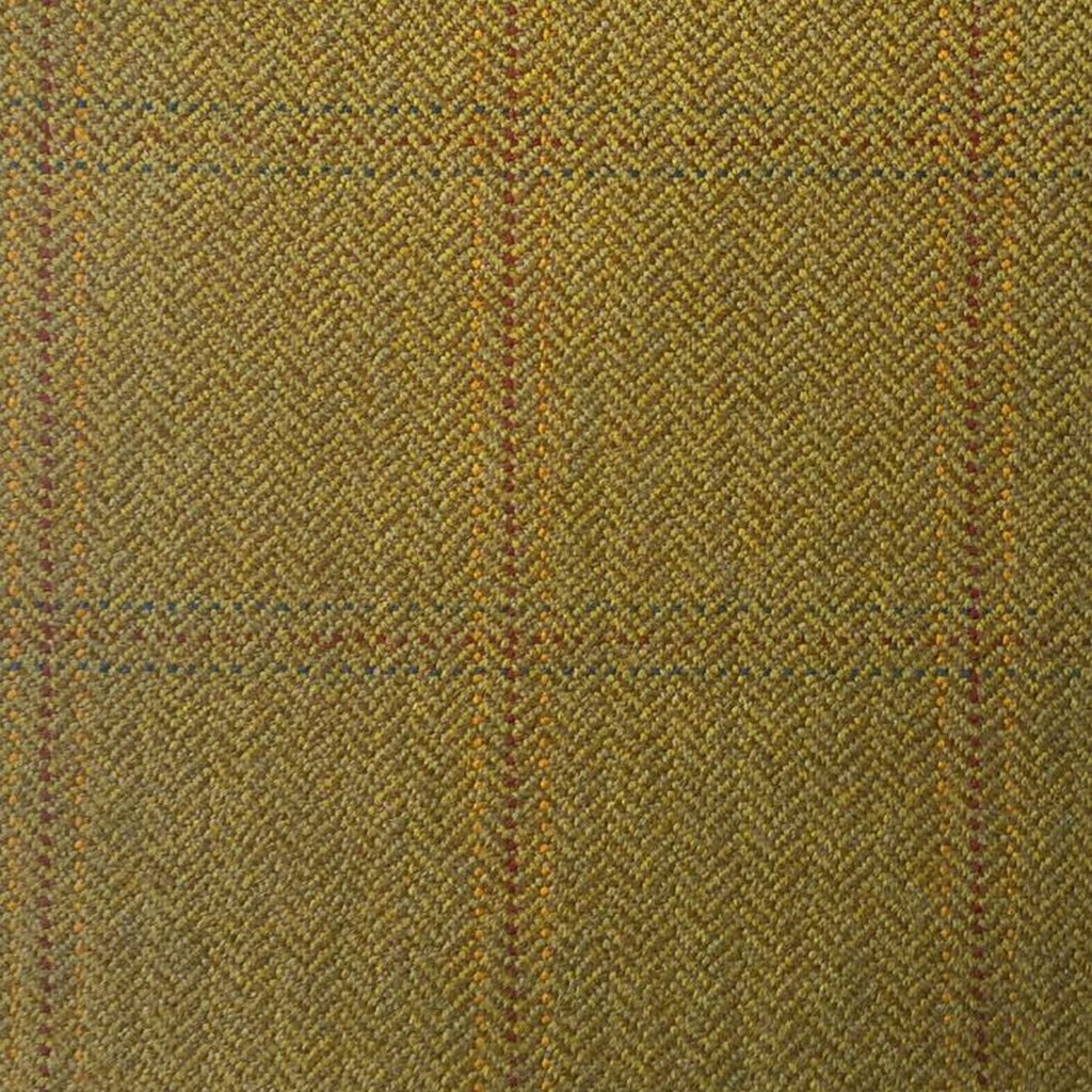 Light Green And Brown Herringbone With Maroon, Gold And Blue Check Country Tweed Jacketing