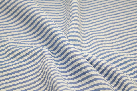 Dark Blue & White Stripe Seersucker Fabric