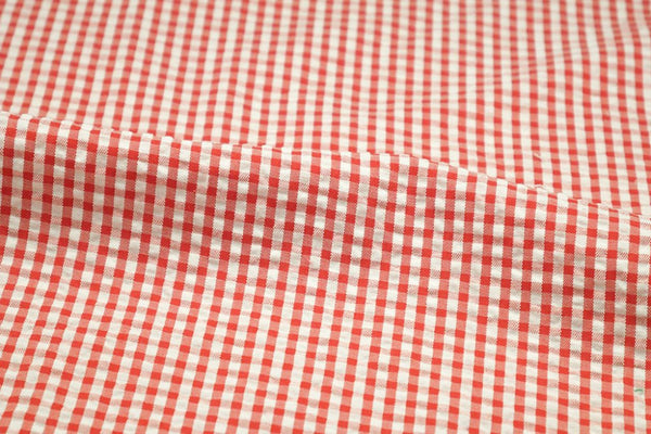 Orange & White Check Seersucker Fabric