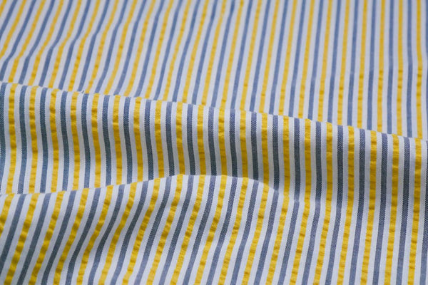 Yellow, Black & White Stripe Seersucker Fabric