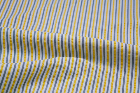 Yellow, Black & White Stripe Seersucker Fabric