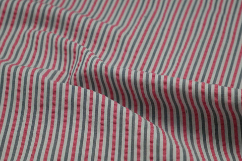 Blue, Black & White Checked Seersucker Fabric