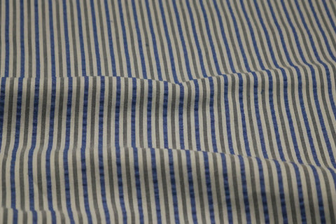 Blue, Black & White Stripe Seersucker Fabric