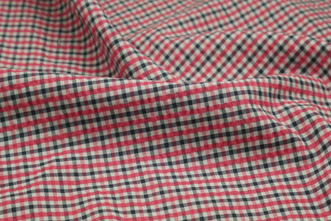 Blue, Black & White Checked Seersucker Fabric
