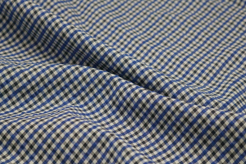 Green, Black & White Checked Seersucker Fabric
