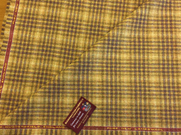 Mustardy / golden sandy with Purple check 100% Pure New Lambswool Jacketing