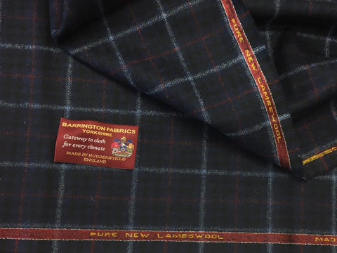 Navy Blue with red and baby blue Over check 100% Pure New Lambswool Jacketing