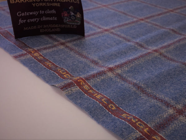 Baby Blue with red windowpane check 100% Pure New Lambswool Jacketing