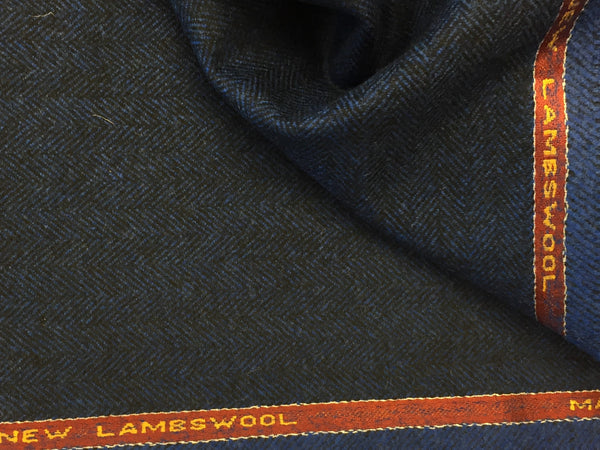 Electric Blue with Black herringbone 100% Pure New Lambswool Jacketing