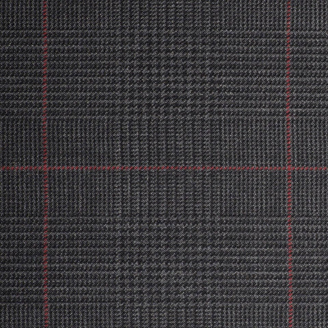 Dark Grey Plaid with Red Check Quartz Super 100's Suiting
