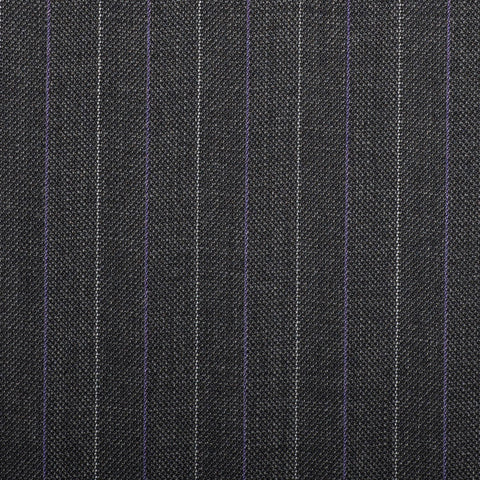 Dark Grey Herrinbone With Purple Stripe Quartz Super 100's Suiting