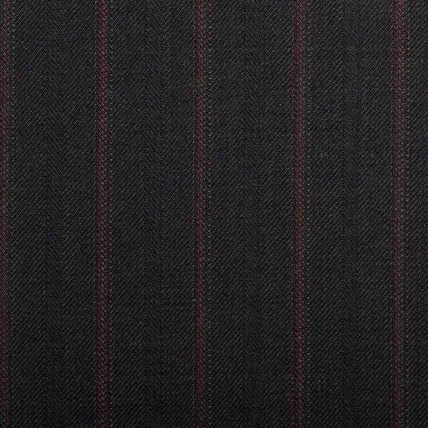 Black With Red Twin Stripe Quartz Super 100's Suiting