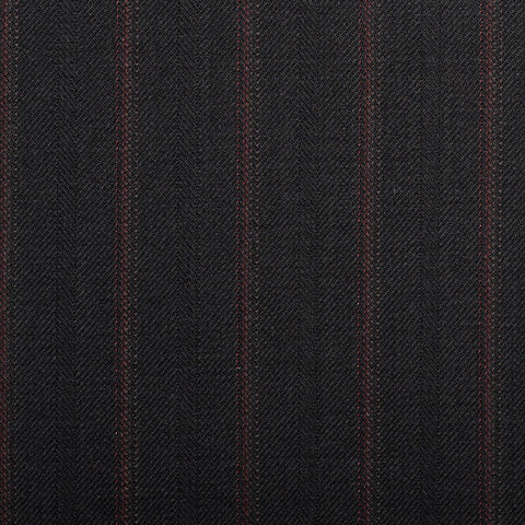 Black With Red Twin Stripe Quartz Super 100's Suiting